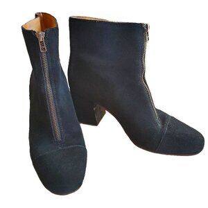Madewell Black Suede Leather Amalia Zip Boot Block Heel Booties Women's Size 10